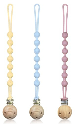 ZEXIJOW 3 Clips para Chupetes de Silicona,Sujeta Chupetes con Diseño de Una Pieza para Bebés Niños y Niñas,Flexible y cómodo al tacto,Juguetes Mordedores para la Dentición
