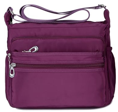 NOTAG Damen Umhängetasche, Wasserdicht Nylon Schultertasche Multi-Tasche Messenger Bag 2 Size (Lila, L)