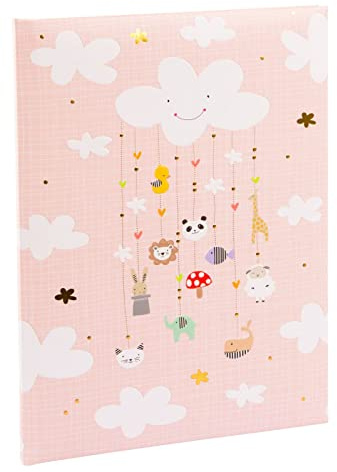 goldbuch 15 455 Babyalbum Mobile Girl, Babybuch 30 x 31 x 4 cm, Fotoalbum mit 58 weißen Blankoseiten und 4 illustrierten Seiten, Einband aus Kunstdruck mit Goldprägung, Album Mädchen, Fotobuch Rosa