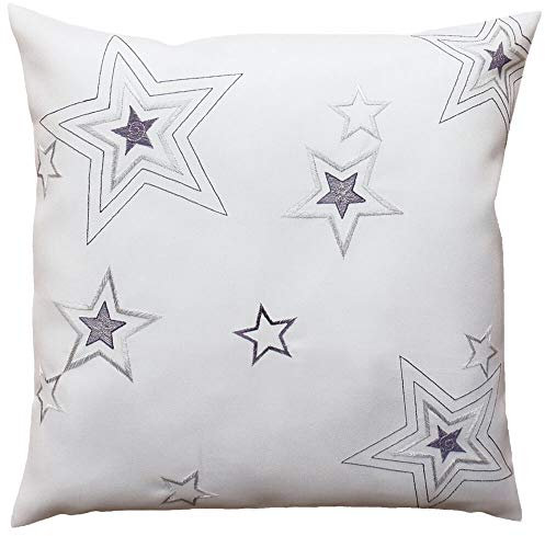 matches21 Kissenbezug Kissenhülle Heimtextilien Weihnachten Sterne weiß Stick Silber & grau 40x40 cm 100% Polyester