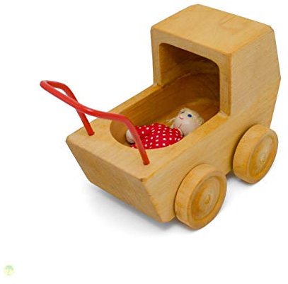 Puppenwagen aus Birkenholz mit Puppenbaby