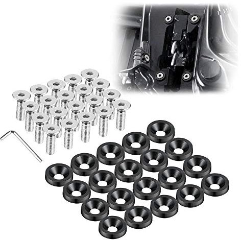 Enmoo 20 Stück Billet Aluminium Kotflügel-Scheiben-Unterlegscheiben-Bolzen Motorraum Dress Up Fastener Kit Lisence Plate Decor Bolzen M6 Bolzen Schrauben Zubehör (schwarz)