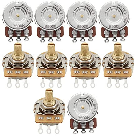 FLEOR Short Brass Shaft Control Pots B500K Linear Taper Potentiometer 24 Spline Split Shaft D3/8 für E-Gitarren Control Volume Tone, Packung mit 10