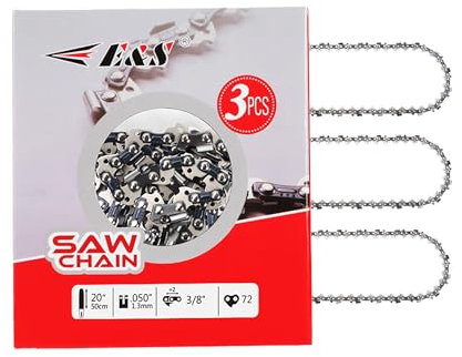 E & S 3 Pack 20 Inch Chainsaw Chain 3/8 Pitch .050 Gauge 72 Drive Links Semi-Chisel Chain Saw Chains for Husqvarna, Poulan, Craftsman, Greenworks and More Chainsaw Brands
