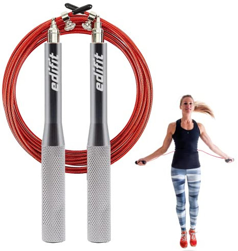 Edifit, Comba Crossfit, Cuerda Saltar, 3 Metros, Mango de 165 mm, Regulable, para Hombre y Mujer, Ejercicio en Casa, Fitness, Boxeo, Entrenamiento (Rojo y Gris)