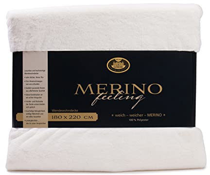 Gözze - Gemütliche Kuscheldecke, Merino Feeling, Wendbar, Hohe Dichte 600 g/m², 180 x 220 cm - Wollweiß