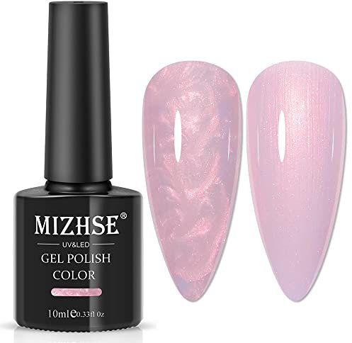 MIZHSE Gel Nagellack Rosa UV Nagellack Pearl Effect Shimmer UV Lack Für Nägel Perlglanz Nagellack UV mit Thread Shell Gellack UV 10ml*1 Soak Off UV LED Lampe