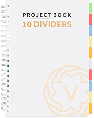 VABE UK A4 Translucent Project Notebook with 10 Dividers - 300 Pages Journal (150 sheets) - 100gsm lined Paper - Extra Large Notebook - Thick Matte Laminated Cover a4 notepad(WHITE)