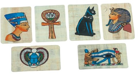 Ägyptische Papyrus-Magnete, 6 Stück, verschiedene Designs, 5,1 x 7,6 cm, hergestellt in Ägypten