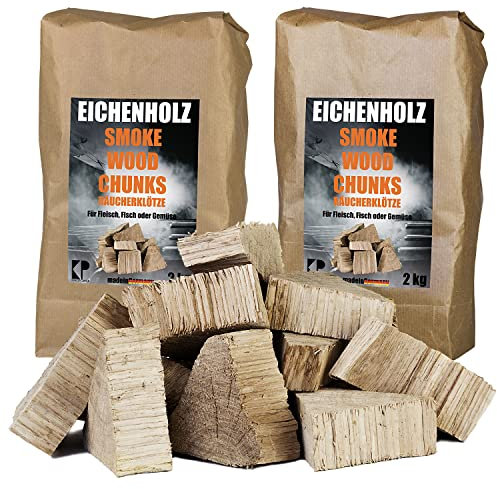 Räucherklötze Smoker Grill Chunks für BBQ Eiche Räuchern 2-4 kg XXXL Räucherofen Wood Grillen Smoken Zubehör Smoke Raeuchern Feuerschale Chips Kingpower, Menge:4 kg