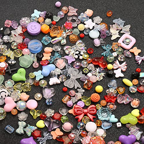 YIEUR 250 Stück Perlen Bunte Acryl zum Auffädeln, 150g Lose Gemischte Kunst Zwischenperlen Mit Loch, Günstig Perlen groß für Armbänder Hallskette Deko Handwerk Schmuckherstellung(Mix)