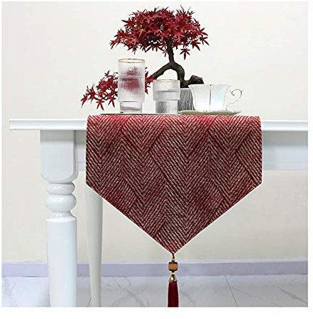 EHOMERY Zug Tischdeko, Decke rot Tischläufer Boho Quaste Jacquard V. Tischläufer Cotton 35x183CM