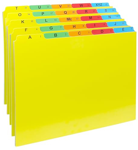 Iconikal A-Z Alphabetical Hanging File Folder Guide Dividers, Heavyweight 5 Color Coded Tabs, Letter Size 1/5 Cut Positions, Heavy Duty Office Organizers 5 Tabs Across