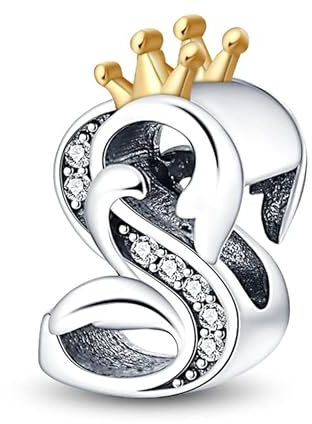 TINSLO Charme Perles en forme de lettre de A à Z pour bracelet, En argent sterling 925, Compatible avec les bracelets et colliers Pandora, Compatible avec les bracelets européens pour femmes et filles