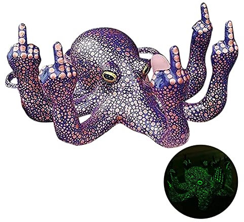 Figuren mit Mittelfinger, Mittelfinger Oktopus Statue, Leuchtweste mit Perlmutt Kunst Ornamente Geschenk for Garten Indoor Outdoor Home Dekoration