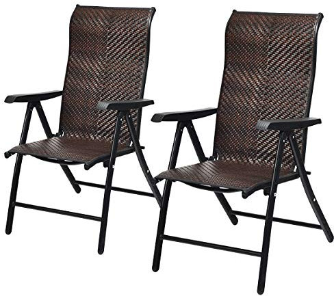 Giantex Gartenstuhl Rattan 2er Set, Klappstuhl Balkonstuhl mit Verstellbarer Rückenlehne, Hochlehner Gartenstuhl klappbar, Terrassenstuhl Garten Essstuhl ergonomisch mit Armlehnen, für Garten Balkon