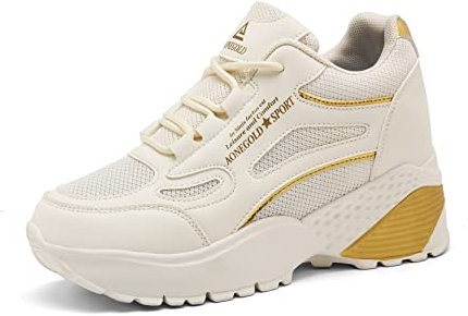 AONEGOLD Damen Sneaker Wedges mit Keilabsatz Turnschuhe Sportschuhe Laufschuhe Atmungsaktive Mesh Freizeitschuhe(Beige-2,37EU)