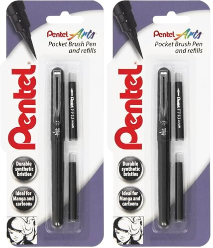 Pentel XGFKP/FP10-A Brush Pen and Two Refills, Black Ink (Pack of 2)