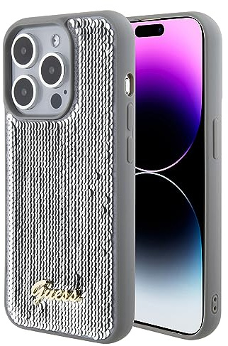 Guess GUHCP15XPSFDGSS Hülle für iPhone 15 Pro Max 6.7 Silber hardcase Sequin Script Metal