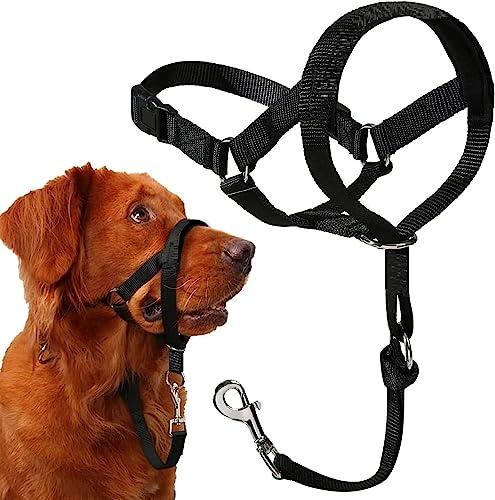 Voarge Dog Muzzle, Dog Head Collar with Safety Strap, Head Halter Collar for Dogs, Adjustable and Easily Control, for Small Medium and Large Dogs, XL