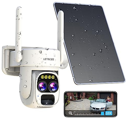 Security Cameras Wirelss Outdoor for Home Security, Alexa Cameras Solar Power,360 View Outside Camera,Motion Detection,10x Hybrid Zoom PAN Tile,IP-65 Weather Proof (1 Pack)