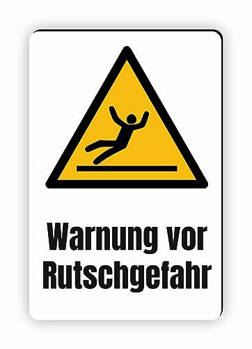 Warnzeichen (W011) Warnung vor Rutschgefahr - Eckiges Warnschild mit Text - Warnschild mit Text - nach DIN EN ISO 7010