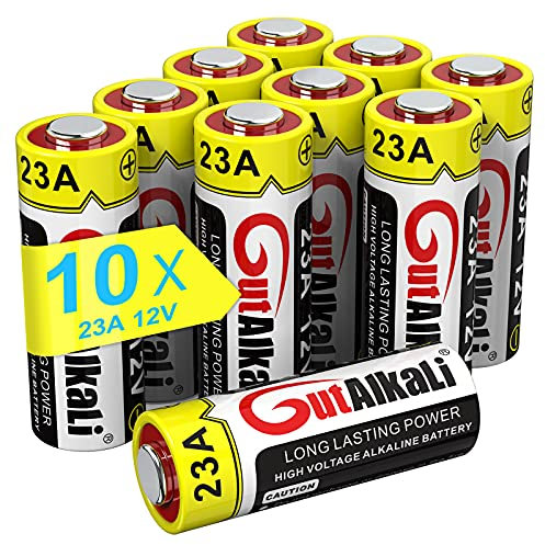 GutAlkaLi 23A MN21 Alcaline Batterie 12 V sans Mercure, 10 pièces en Pack Multi-économie (A23 / V23GA / LRV08 / 8LR932) conçue pour Les télécommandes, Les Cloches sans Fil et Les systèmes de sécurité