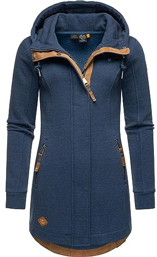 Ragwear Damen Leichter Sweatmantel Letty Intl. windabweisend mit Kapuze | Länge: oberschenkellang | Wärmegrad 1 von 3 – leichte Konstruktion | Windabweisend | ungefütterte Kapuze