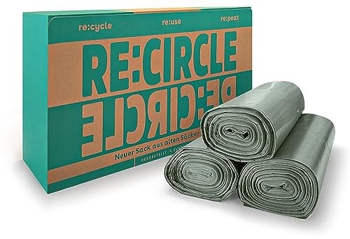 RE:CIRCLE 120L Recycelte Müllsäcke 3x25 Stück - 100% recycelten Materialien - RAL zertifiziert - Umweltfreundliche und Robuste Abfallsäcke, 40% haushaltsnaher PCR Anteil direkt aus der gelben Tonne