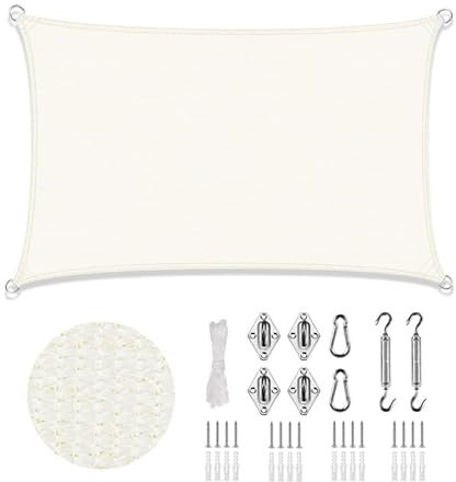 LOVE STORY Sonnensegel 2x3m mit Befestigung Set Rechteckige Creme Sonnenschutz HDPE-Stoff, Atmungsaktiv, Wasserdurchlässig,95% UV-Schutz für Außenbereich, Terrasse, Balkon, Garten