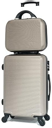 CELIMS - Valise Cabine Voyage avec Vanity Trousse de Toilette 30cm Champagne Approuvée par 100+ Compagnies Aériennes | Légère et Rigide | Petite Valise Cabine 55x40x20 | Valise Enfant | Champagne