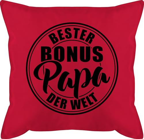 Kissen 50x50 - Geschenk zum Vatertag - Bester Bonus Papa der Welt - schwarz - 50 x 50 cm - Rot - bonuspapa Vatertagsgeschenk Herrentag ziehvater männerkissen Bild Geschenke für Papas