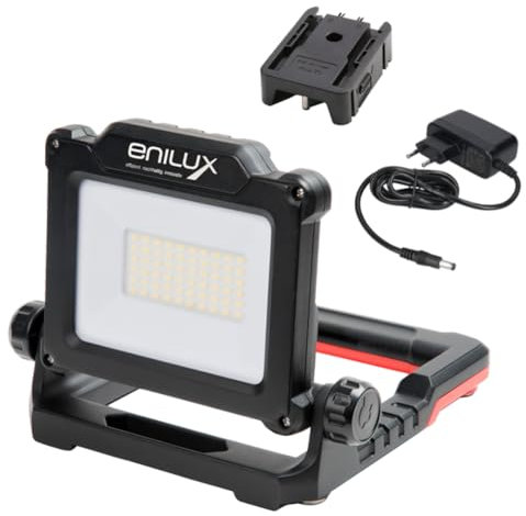 ENILUX LED Fluter MOBIL PRO 18V Akku-Baustrahler inkl. Netzteil + 1x Adapterplatte kompatibel mit HILTI 22V, LED Arbeitsleuchte, Akkuleuchte für Akkus von HILTI