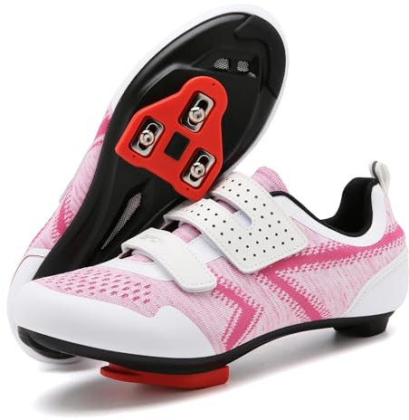SDEQA Fahrradschuhe für Herren Damen Rennrad Radschuhe Atmungsaktive Radsportschuhe Kompatibe Look SPD SPD-SL Delta Lock Pedal Reitschuhe,Rosa,38 EU