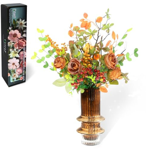 Oc'leaf Künstliche Blumen Rosen Beeren mit stielen wie echt Herbst großes Bündel kunstblumenstrauss Fake Blumen für DIY Hochzeitsstrauß Party Zuhause Tischdekor Herbstdekoration