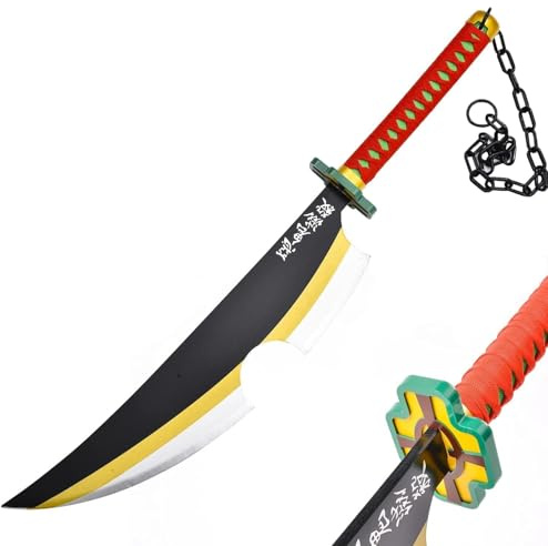 Épée en bambou pour enfants et adolescents - Épée de cosplay pour Halloween, Noël, fête d'anime Tanjiro - Taille 76 cm pour enfant (Uzui Tengen)