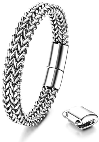 Dochais Armband für Herren Edelstahl Magnetschnalle Verlängerungsschnalle, Männer Franco Kette, Herren Armbänder Schwarz, Silber & Gold Herrenarmband Modeschmuck 10mm Breit/22.5CM Lang