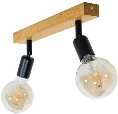 LED Wood Deckenstrahler 2 Flammig Schwenkbar - Handgefertigte Deckenlampe Vintage aus Eichenholz - E27 Deckenleuchte Industrial - Lampe Decke für Wohnzimmer, Schlafzimmer und Küche - Ohne Leuchtmittel