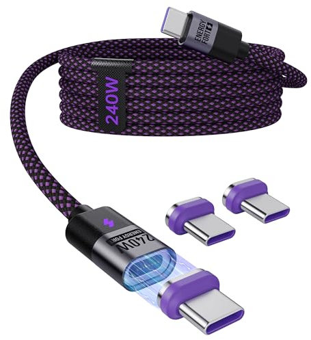 240W Magnetic USB Cable 0.5m(1.6ft), PD3.1 5A Fast Charging Magnetic USB Cable with 3pcs Type-C Connectors, USB C to USB C Charger Cable for Samsung, iPhone 15 Series, MacBook etc.