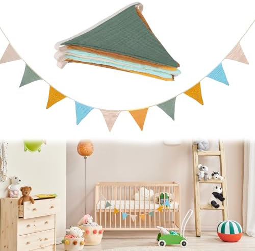 YIZWINS Banderines Tela de Tela Guirnalda, Banderines Fiesta 100% de Muselina, Banderitas Decorativas Guirnaldas Decorativas de 2.6 m para Cama de casa para Niñas y Niños Decoracion Habitacion