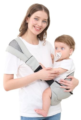 GAGAKU Kindertrage Seitlich Babytragetuch Trage Baby mit Rutschfestem Hüftsitz Tragetuch Kleinkind Hüfttrage Kleinkindtrage Ergonomischer Tragehilfe Babytrage ab 6 monate- Hellgrau