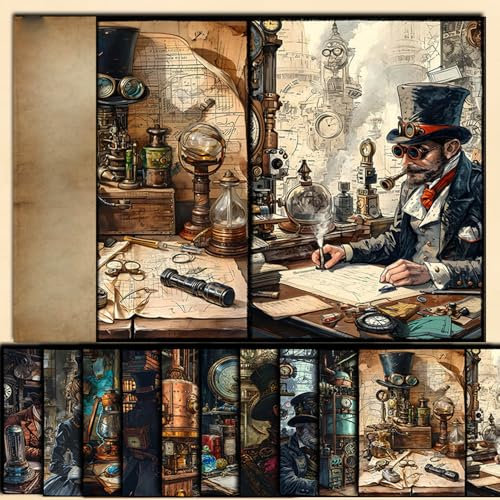 Scrapbook Vintage Style gemustertes dekoratives Papier Journaling Supplies für die Herstellung von Junk Magazine dekorative Karten Album Hintergründe Stempel (T12-10 Stück, 14X20CM)