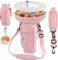 Cartlant Bag Holder with Snack Tray for Stanley 40 oz, Water Bottle Drink Carrier Pouch with Phone Pocket, Strap and Snack Bowl with Lid, Boot, Straw Cover for Stanley Cup Accessories (Pink)