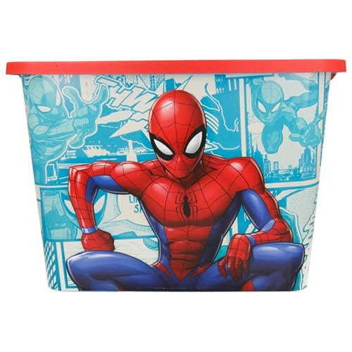 Marvel Spiderman Kids Storage Boxes 23L – Officially Licensed, BPA-Free Plastic, Lightweight, Durable with Click Lock Lid – Toy Storage Box for Boys – Keeps Kids Rooms Tidy, 39 x 29 x 27cm (Large)