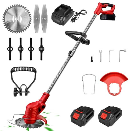 FfiMe Désherbeurs, désherbants sans Fil avec Lames métalliques, tondeuses à Gazon alimentées par Batterie 650 W, tondeuses à Gazon légères pour Jardins et terrasses, Coupe-Bordures avec Batterie