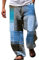 Summer Beach Pants Men, Baggy Beach Trousers Men Drawstring Elastic Waist 3D Print Stripe Graphic Printed Trousers Mens Summer Beach Trousers with Pockets Plus Size Mens Linen Trousers Blue