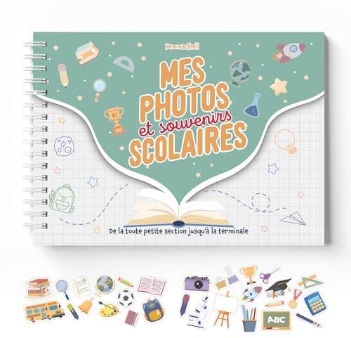 Album photo de classe et souvenirs scolaires de la maternelle au lycée (Vert) - 77 pages - Stickers Offerts