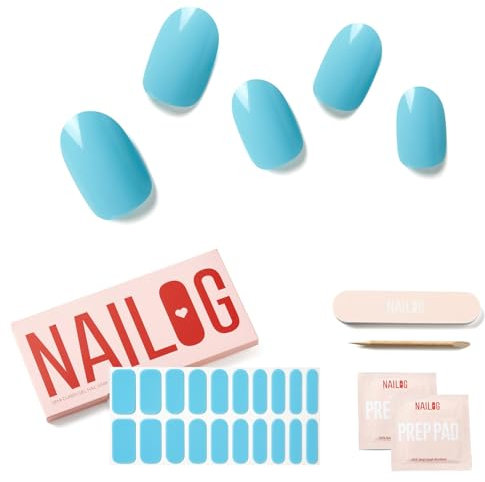 NAILOG Nagelfolie uv härtend 20 Stück, UV Nagelfolie Langanhaltend Nagelsticker Selbstklebend Gel-Nagelstreifen für Maniküre in Salonqualität, Aqua