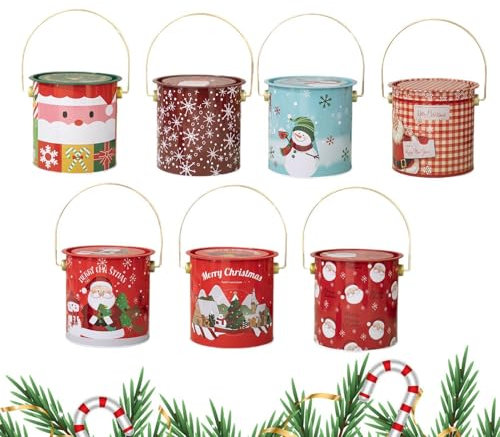 Latas de galletas de Navidad, cajas de almacenamiento decorativas para galletas, recipientes redondos para galletas, caja de lata pequeña de Navidad, cuenco decorativo para dulces de Navidad, latas