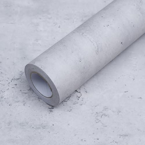 FEILAYS Papier peint autocollant extra large gris clair - Aspect béton - Gris - Effet amovible - Pour salle de bain - Effet béton - Vinyle imperméable - 60 cm x 10 m